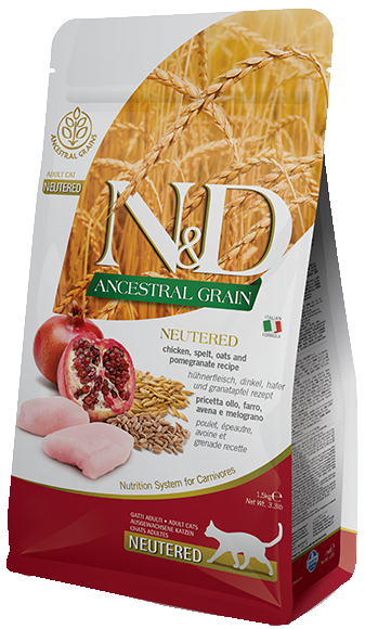 Farmina N&D Ancestral Cat Neutered Pollo, Farro, Avena e Melograno 1,5Kg