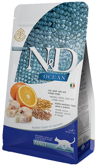 Farmina N&D Ocean Cat Adult Merluzzo, Farro, Avena e Arancia 300gr