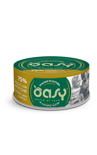 OASY Cat Natural Pollo con Lenticchie More Love in Lattina 24x70gr