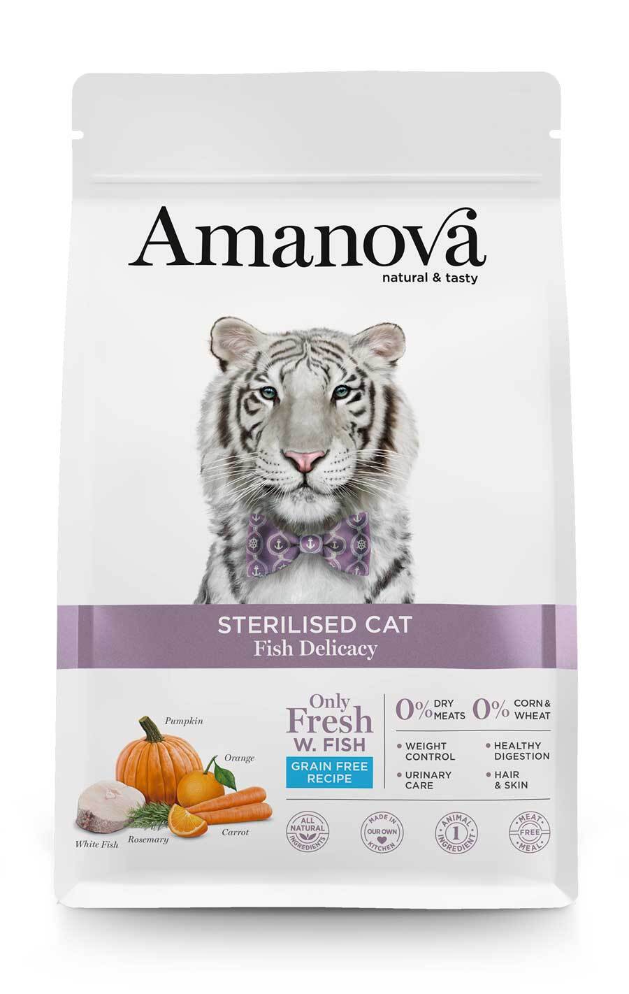 AMANOVA Gatto Sterilizzato al Pesce Bianco Grain Free 1,5Kg