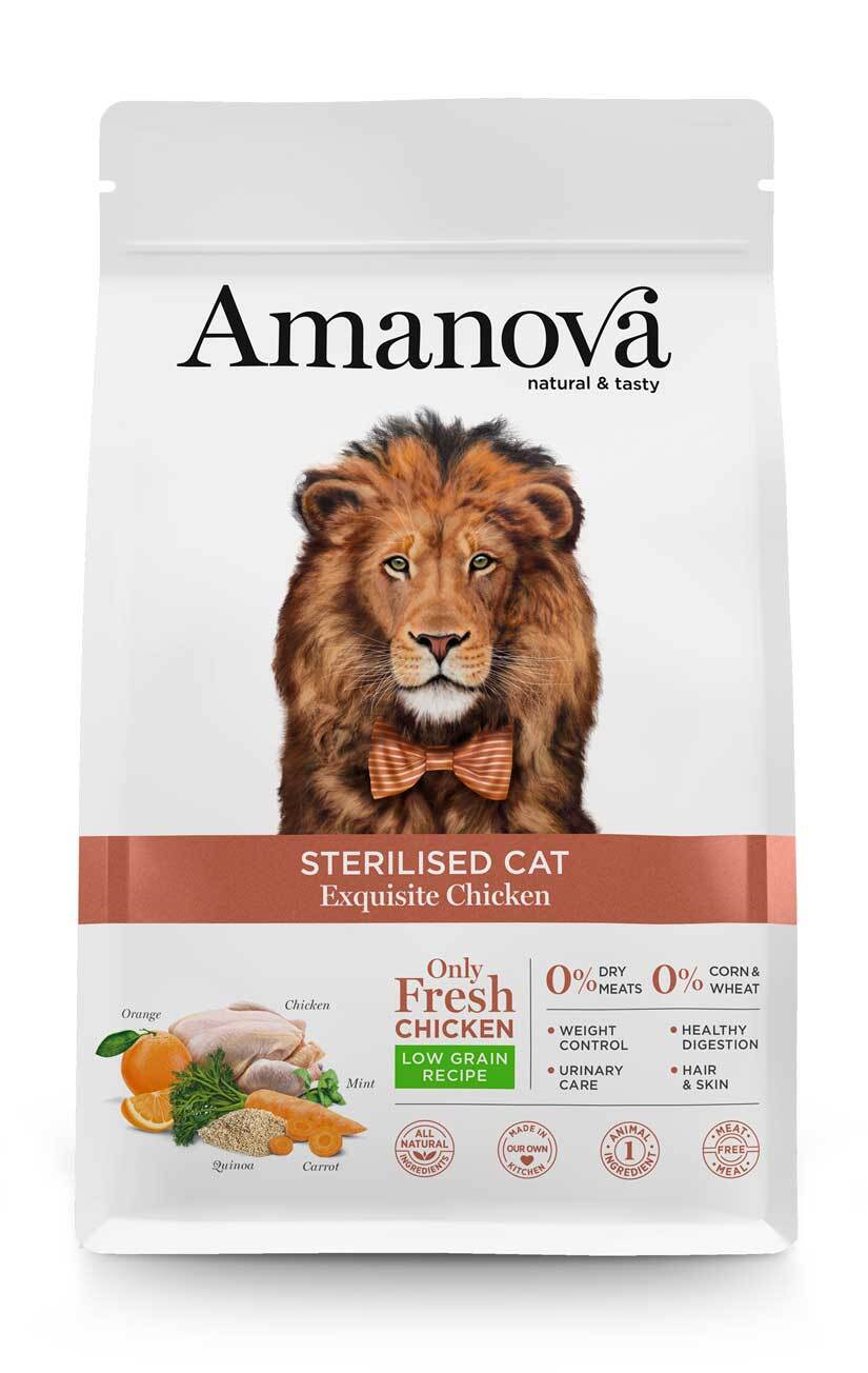 AMANOVA Gatto Sterilizzato al Pollo Low Grain 1,5Kg