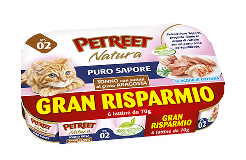 PETREET A41 Cat Multipack Puro Sapore Tonno con Surimi e Aragosta 6x70Gr