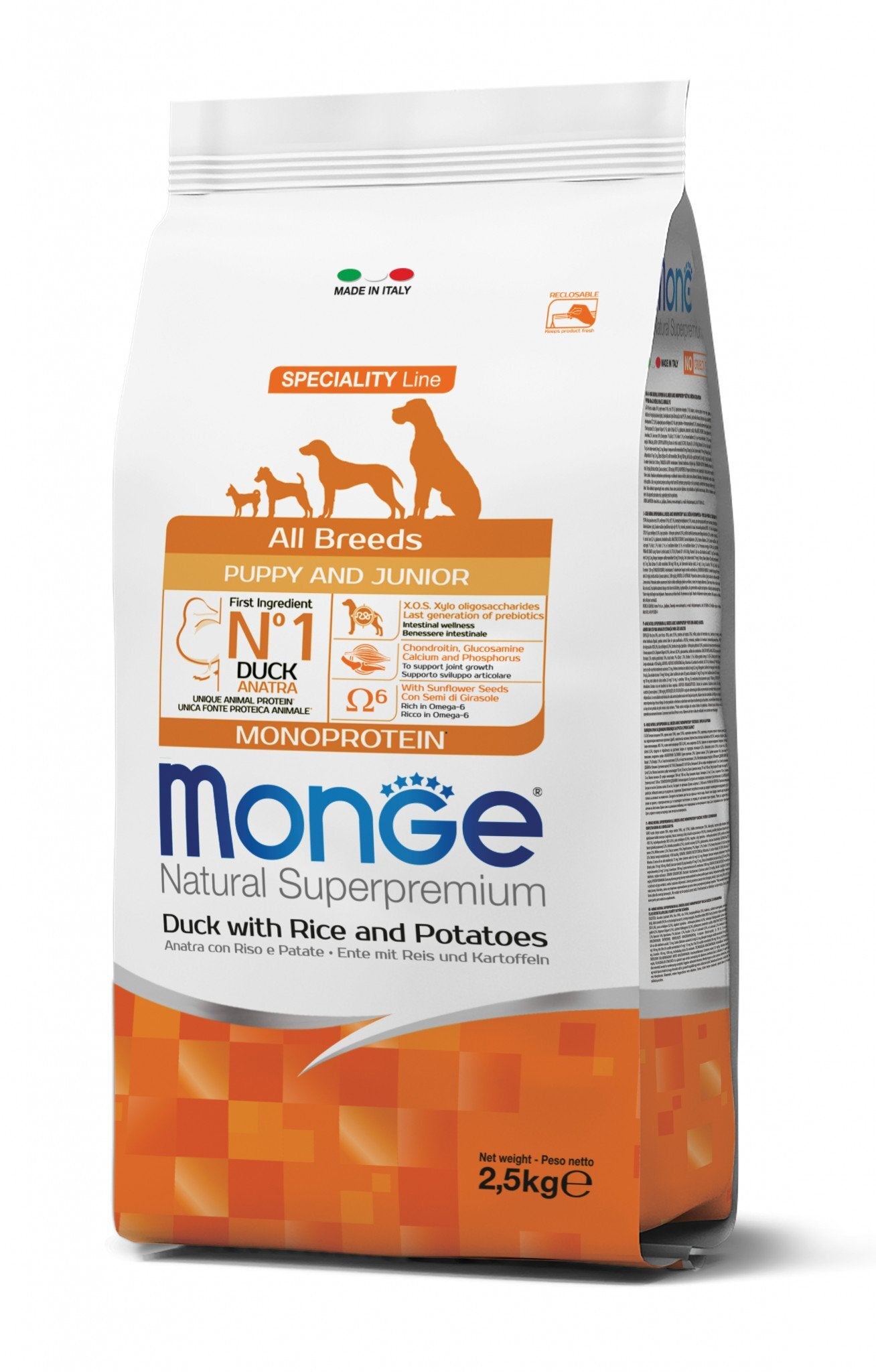 MONGE All Breeds Puppy&Junior Anatra, Riso e Patate 12Kg