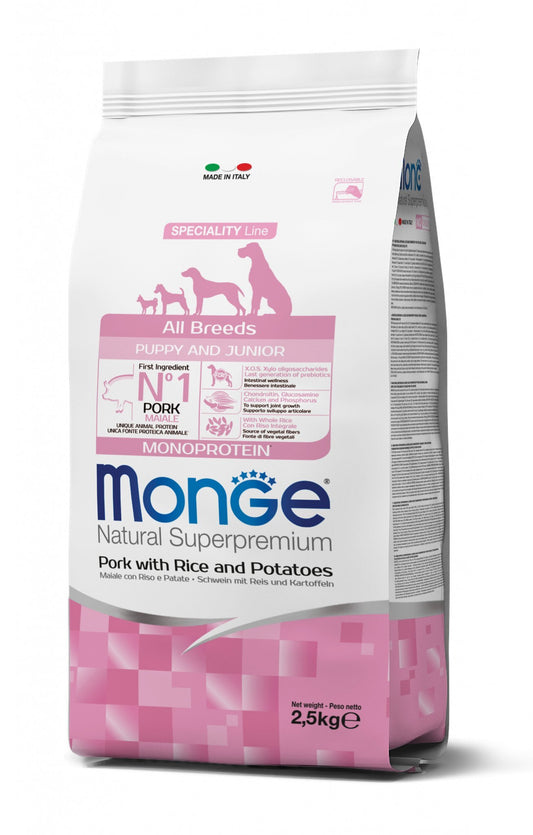 MONGE All Breeds Puppy&Junior Maiale, Riso e Patate 12Kg