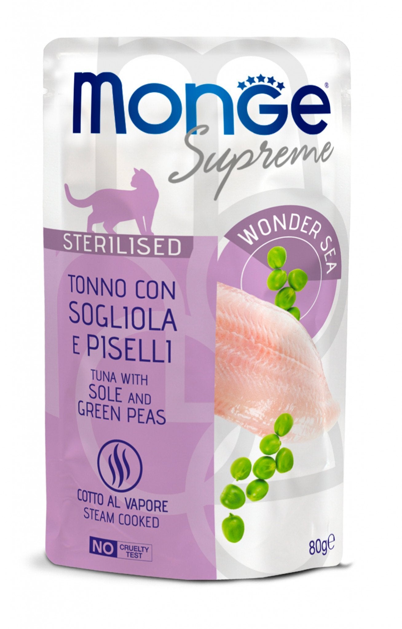 MONGE Cat Supreme Sterilised Tonno con Sogliola e Piselli 80Gr