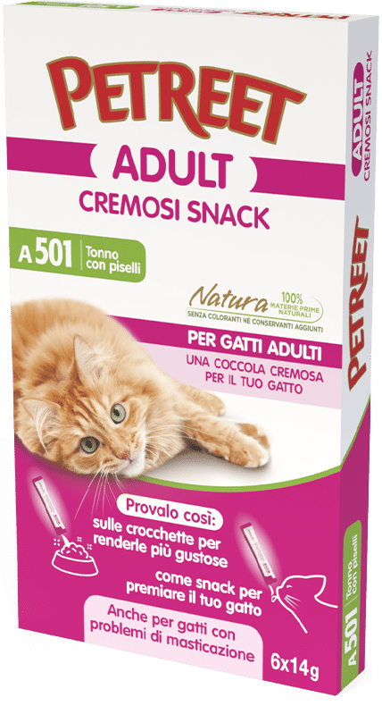 PETREET Snack A501 Cat Cremoso Tonno con Piselli 6x14Gr