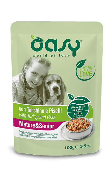 OASY Cane Senior Straccetti in Salsa con Tacchino e Piselli 22x100gr