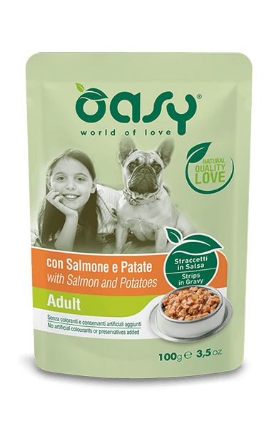 OASY Cane Adult Straccetti in Salsa con Salmone e Patate 22x100Gr