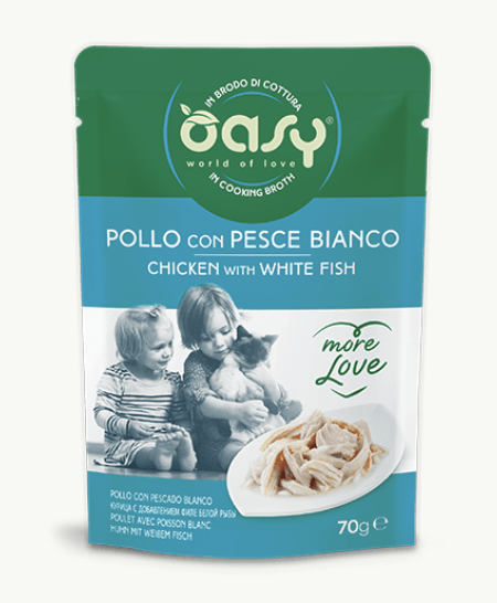 OASY Cat Natural Pollo con Pesce Bianco 24x70Gr