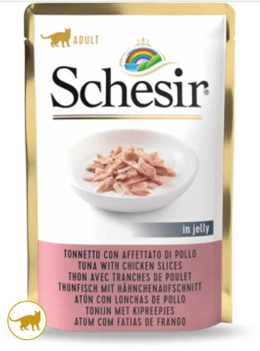 SCHESIR Cat Bustina Tonno con Affettato di Pollo in Jelly 85Gr