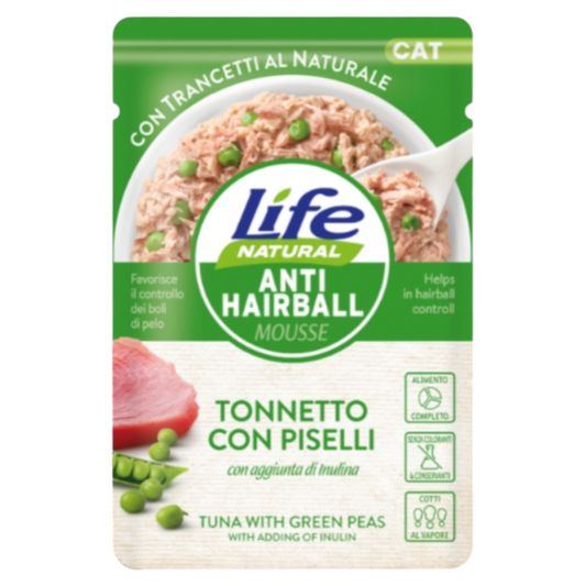 LIFE Cat Hairball Mousse Tonno con Piselli in busta 70gr