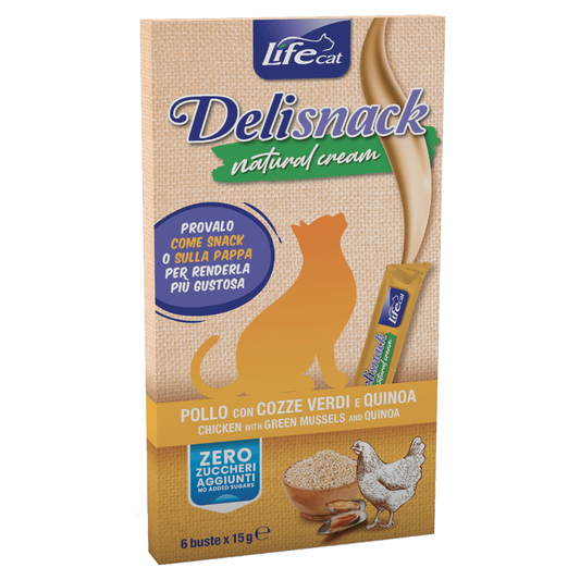 LIFE CAT Deli Snack Cream al Pollo, Cozze Verdi e Quinoa 6x15gr