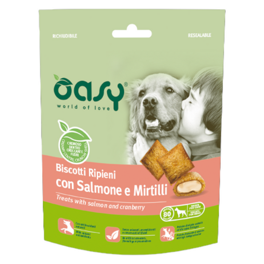 OASY Snack Cane Biscotti Ripieni con Salmone e Mirtilli 80Gr