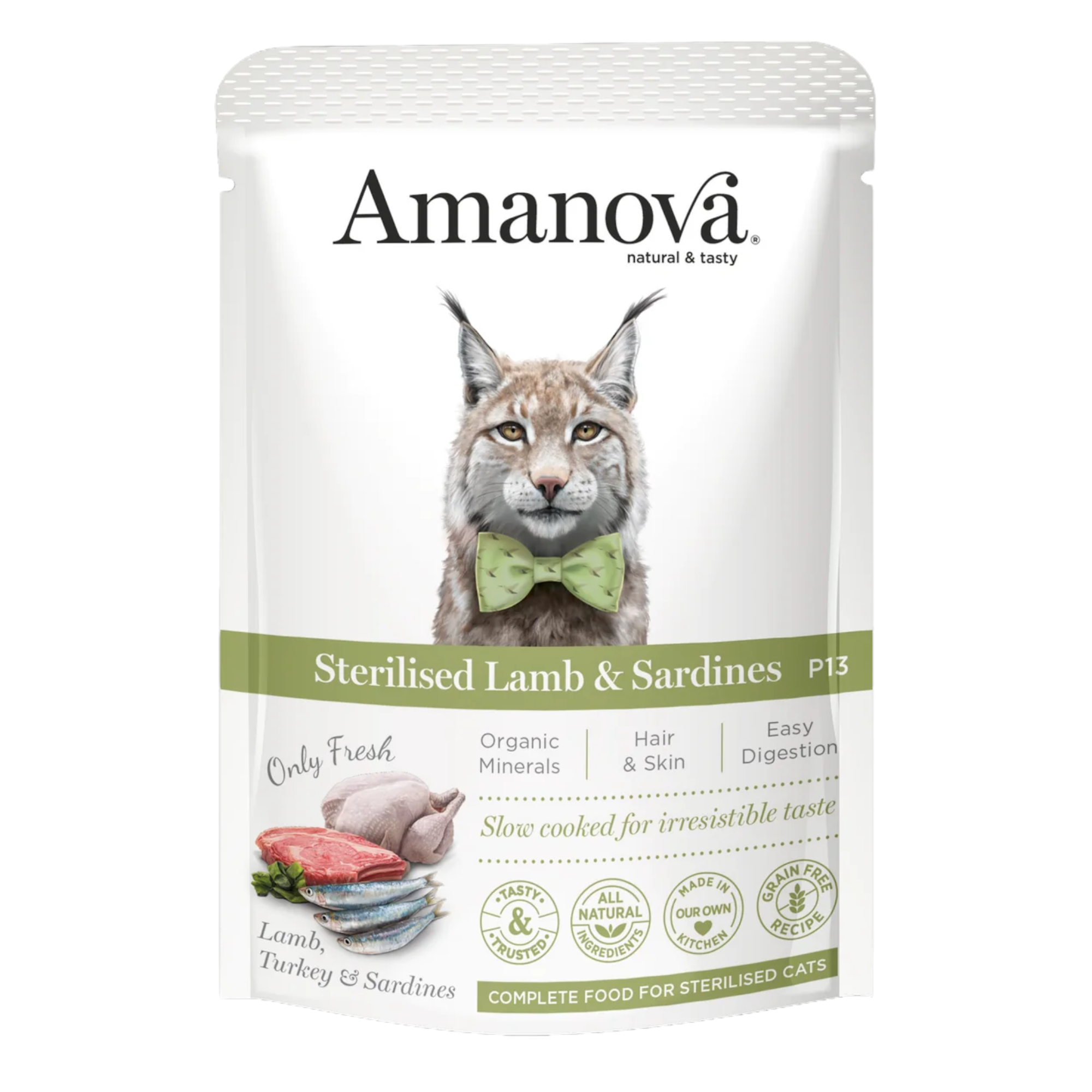 AMANOVA Gatto Sterilised con Agnello e Sardine 85Gr