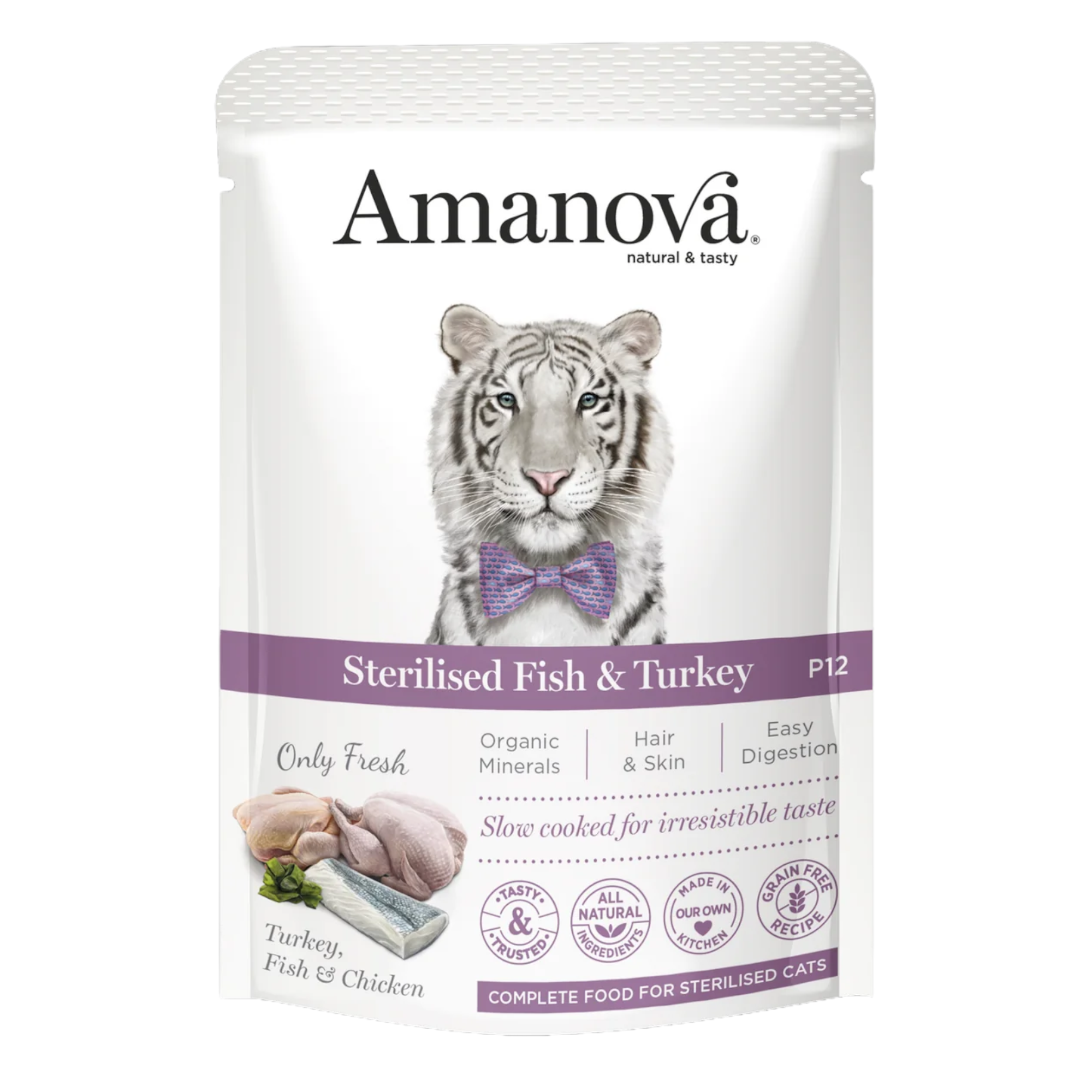 AMANOVA Gatto Sterilised con Pesce e Tacchino 85Gr