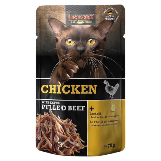 LEONARDO Cat Pollo + Extra Pulled Beef 70gr