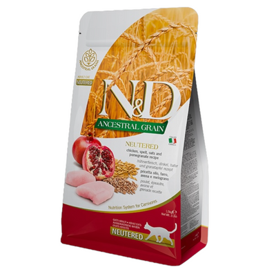 FARMINA N&D Gatto Ancestral Neutered - Pollo, Farro, Avena e Melograno 5Kg