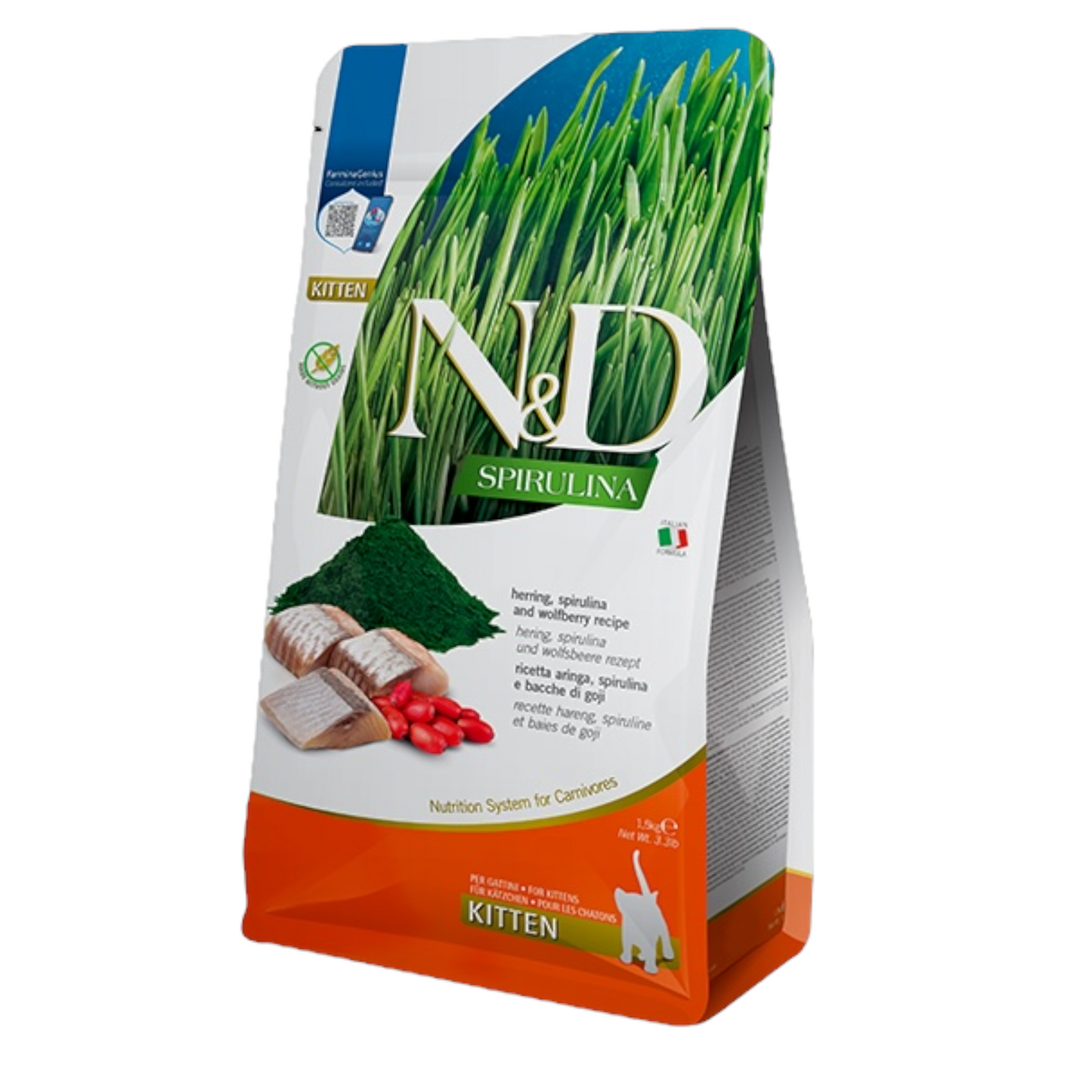 FARMINA N&D Gatto Spirulina GF Kitten - Aringa, Spirulina e Bacche di Goji 300gr