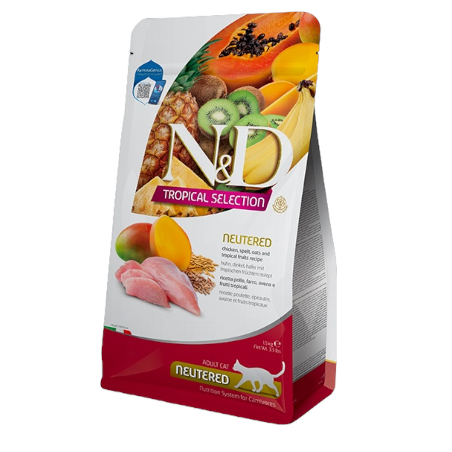 FARMINA N&D Gatto Tropical Neutered - Pollo, Farro, Avena e Frutti Tropicali 1,5Kg