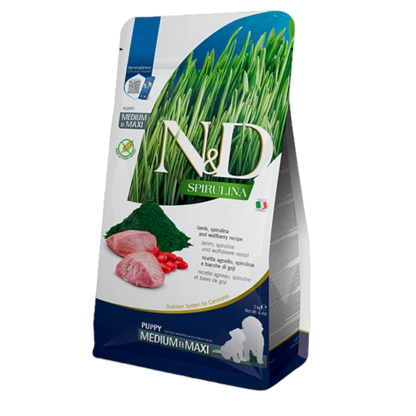 FARMINA N&D Cane Spirulina GF Medium/Maxi Puppy - Agnello, Spirulina e Bacche di Goji 7Kg